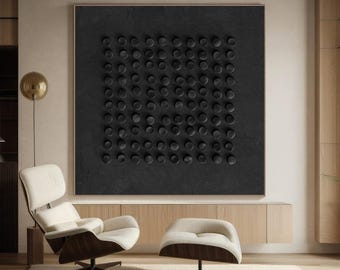 Wabi Sabi Art with Clay Elements Japandi Art 3D Large Wall Art Textured Wall Art Black Minimal Decor MidCentury Large Art Frameless Stretch