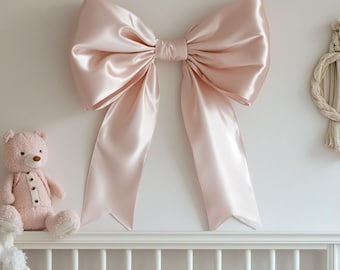 Nursery bow decor Baby bow decor Pink bow nursery Pink satin bow Bow birthday decor Pink bow party decor Bow first birthday Coquette decor