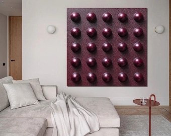 Large Burgundy Textured Wall Art, Modern Sculptural Abstract Painting, 3D Sphere Canvas, Wine Red Statement Wall Decor, Luxury Art