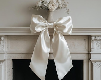 Giant bow for bridal shower Off-white satin bow Extra large bow decor Bow for above bed Bedroom decoration bow Huge bow for wedding bar