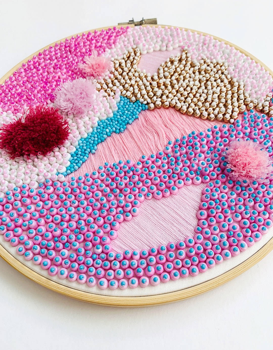 Embroidered Wall Decor Abstract Wall Hanging Pink Beaded Embroidery