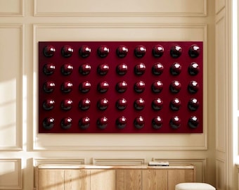Large 60x30 Inch Burgundy 3D Wall Art – Modern Textured Abstract Painting with Sculpted Spheres – Luxury Horizontal Statement Canvas Decor