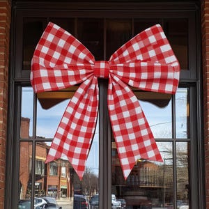 Giant Gingham Fabric Bow Red Cotton Gingham Bow Extra Large Red Gingham Bow Elegant Checkered Ribbon Door Bow Wreath Bow Crib Bow