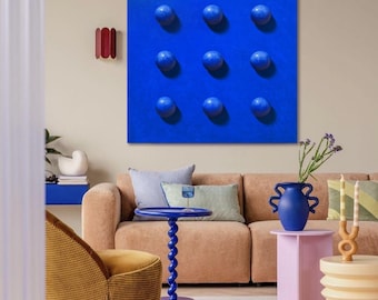 Blue Bubble Painting, 3D Textured Wall Art, Minimalist Abstract Artwork, Modern Geometric Decor, Contemporary Plaster Art