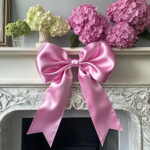 Pink satin bow Kids room wall decor Nursery wall bow Large bow wall decor Baby girl room bow 1st birthday Bow banner Giant Satin Bow