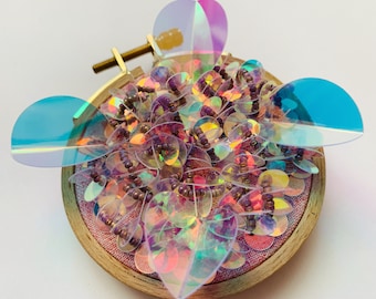 Unique embroidery Rainbow Sequins Embroidery 3D Abstract embroidery Embroidered wall art Contemporary embroidery Birthday gifts for her