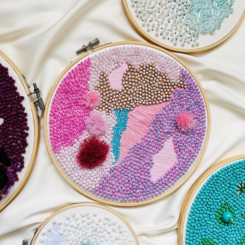 Abstract embroidery hoop art 3D beaded embroidery Modern Etsy