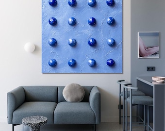 Blue Bubble Painting • 3D Textured Wall Art • Modern Minimalist Abstract Decor • Sculptural Bubble Artwork • Ball Art