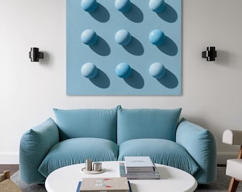 Baby Blue Bubble Painting, 3D Ball Wall Art, Minimalist Textured Artwork, Modern Abstract Wall Decor, Contemporary Plaster Art, Relief Art