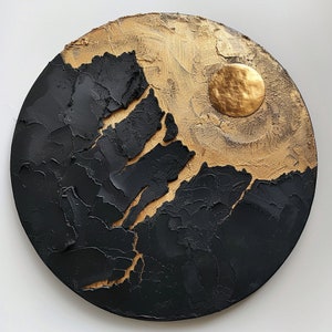 Black and Gold texture Wall Art Circle Gold abstract Painting Gold Abstract Wall Art Black and Gold Circle Painting Black Abstract Painting
