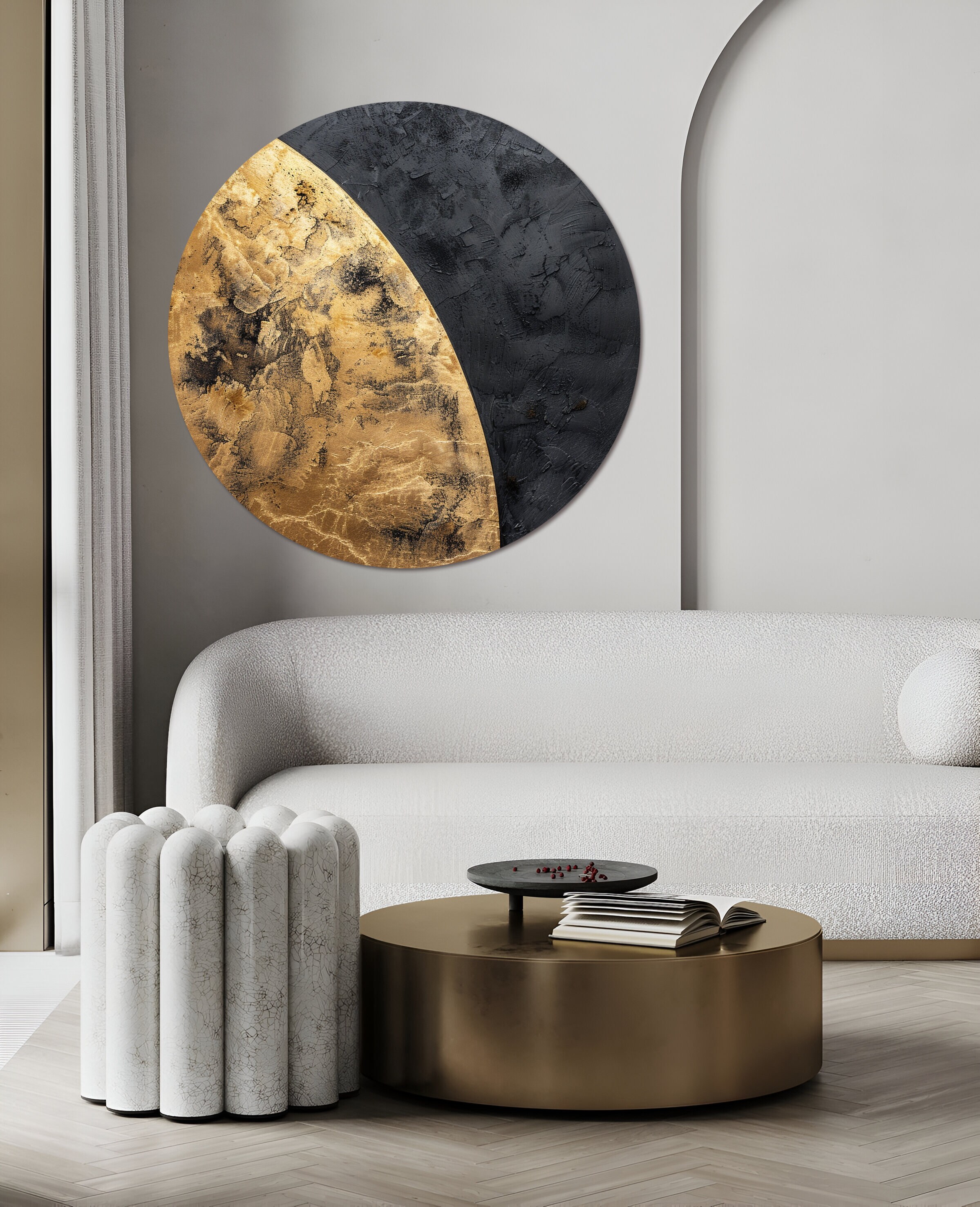 Minimalist Abstract Black Round Painting Textured Art on Canvas Large ...