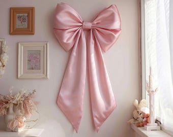 Double bow Pink bow baby shower Bow gender reveal Sweet baby girl bow decor Personalized bow decor Baby shower gift bow Pink ribbon bow