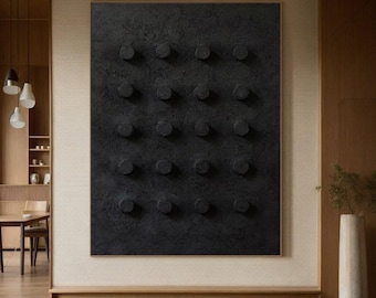 Stretched Black 3D Textured Wall Art Modern Geometric Sculpture Painting Minimalist Tactile Abstract Canvas for Contemporary Interiors