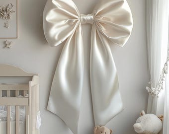 Off-white satin bow Large wall bow Bedroom event bow Wedding and event fabric bow Bow decoration for wedding Door bow Kids room wall decor