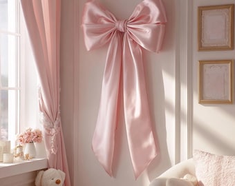 Giant Pink Satin Bow Pink Bow Baby Shower Nursery Bow Decor Pink Bow Nursery First Birthday Bow Big Girl Bow Coquette Decor Bow backdrop
