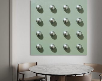 Sage Green Bubble Painting, Silver 3D Ball Art, Minimalist Textured Wall Art, Modern Abstract Wall Decor, Contemporary Artwork