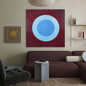 Red and Blue Abstract Painting Burgundy Red Minimalist Art Blue Red Burgundy Contemporary Color Blocking Abstract Wall Art Mid Century Art