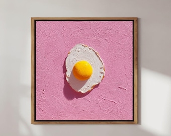 Fried Egg Wall Art • 3D Textured Painting on Pink • Whimsical Kitchen Decor • Modern Food Art