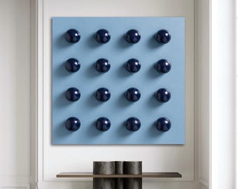 Navy Blue 3D Textured Wall Art, Minimalist Abstract Dot Painting, Modern Neutral Home Decor, Scandinavian Style Art
