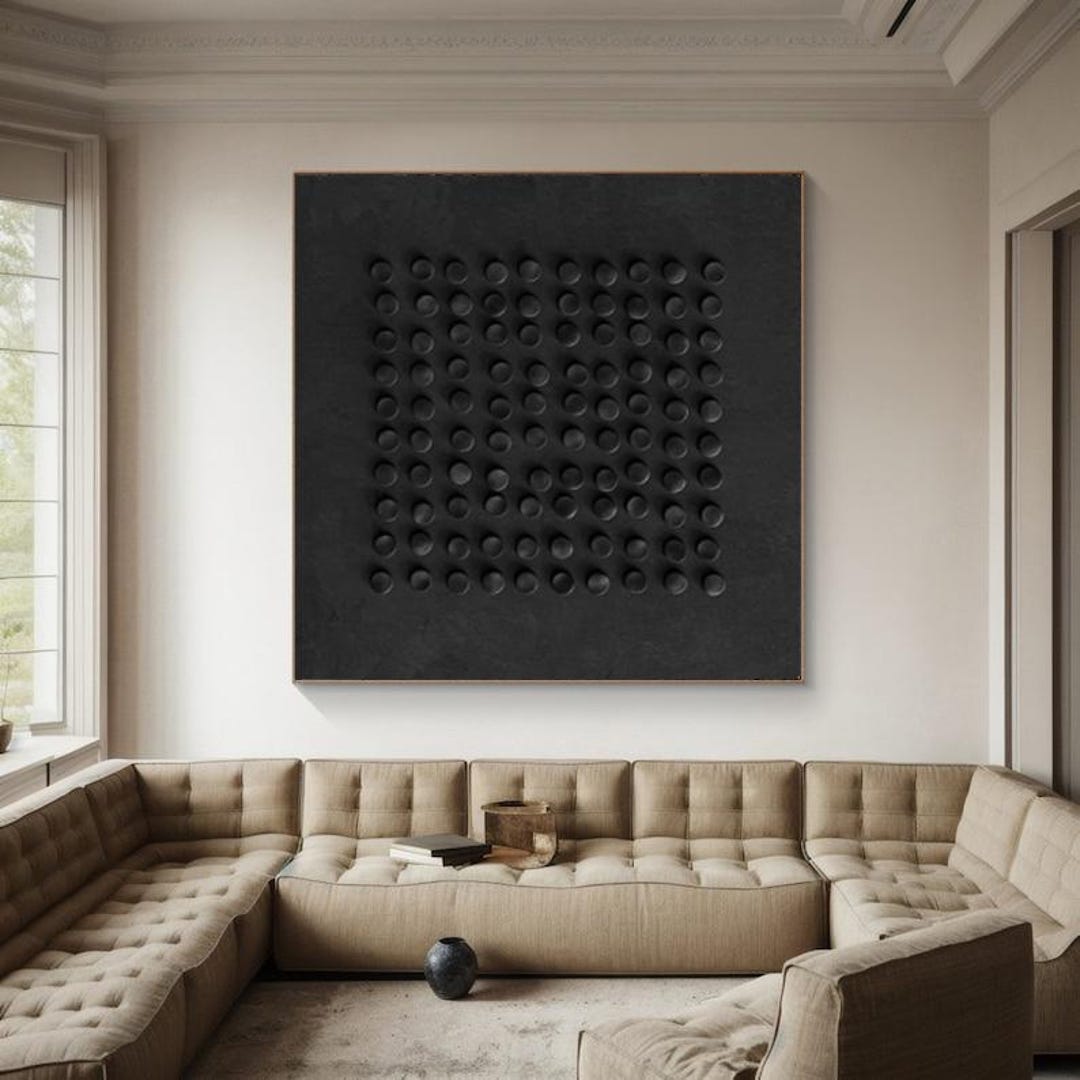 Large Black Textured Wall Art, Minimalist Sculptural Abstract Painting ...