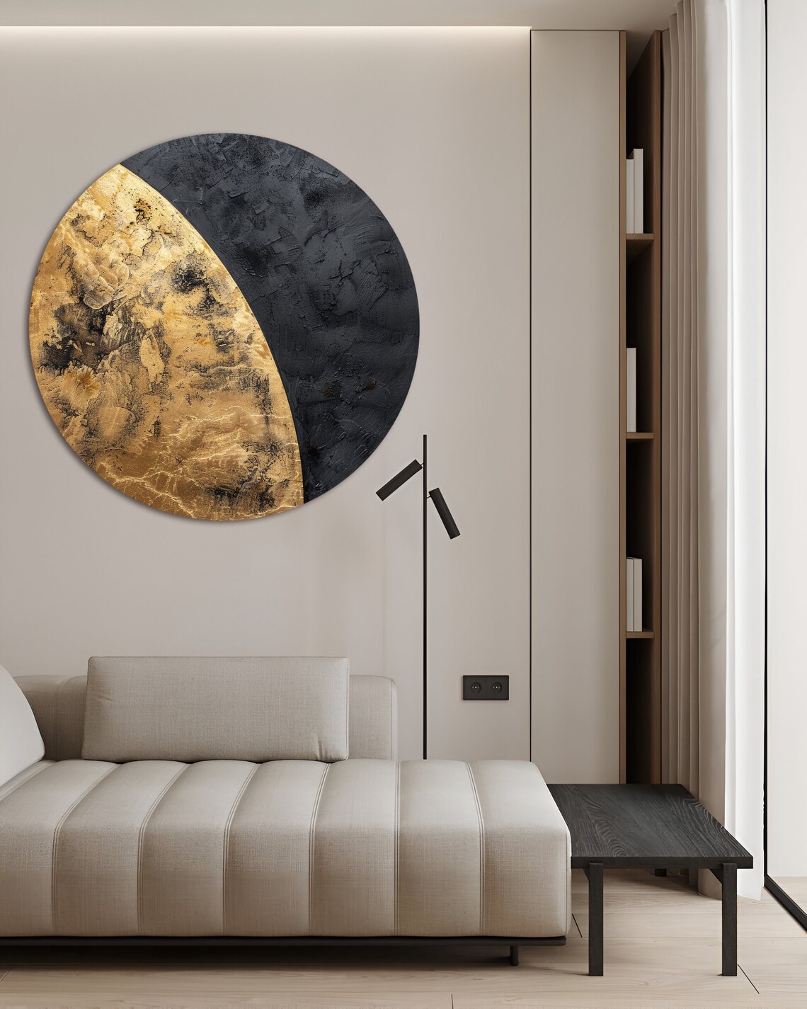 Minimalist Abstract Black Round Painting Textured Art on Canvas Large ...