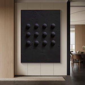 Relief Painting Oversized Relief Boho Plaster Wall Art Japandi Art 3D Large Wall Art Black Neutral 3D Textured Wall Art Wabi-Sabi Painting