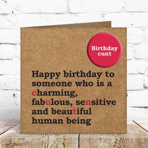 Funny rude cunt birthday card for friend husband wife partner lesbian gay Recycled, eco-friendly card Comes with badge image 1