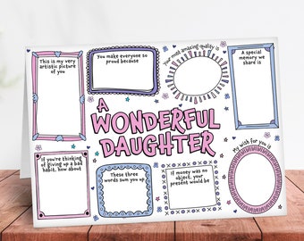 A special birthday card for a Wonderful daughter - adult child greeting unique fill in the blanks from mum and dad