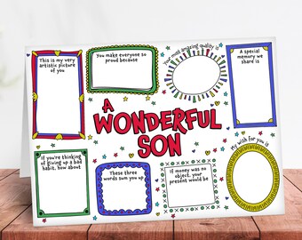 A special birthday card for a Wonderful son - adult child greeting unique fill in the blanks from mum and dad