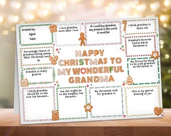 Cute Grandma Christmas card for nana, nanna, nanny granny grandmother . Fill in the blanks grandson or grandaughter Xmas keepsake gift