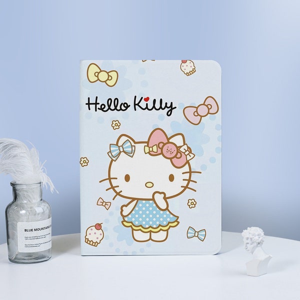 Cute Baby Blue Hello Kitty Cat iPad Case For iPad 10 Case iPad Air 4/5 Case iPad Pro 10.2 10.5 10.9 11 Case, iPad Mini6 Cover 2022/2021/2020