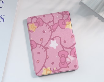 Pink Kitty Cartoon Kindle Case Custom For Paperwhite 1/2/3/4, Kindle 2019/2022, Kindle Paperwhite Cover, Kindle Case With Auto Wake/Sleep