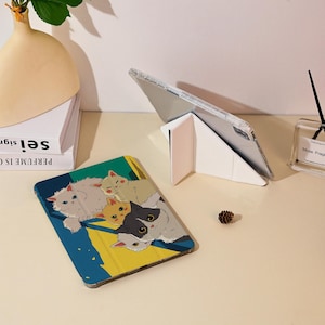 Étui pour iPad Cartoon Chats mignons pour iPad 11 2025, Y+Flip Coque pour iPad Air 6/5/4 Pro 10,9 po. 11 po. 12,9 po., iPad 9/8/7 Mini 7 6 5 4 Cover 2025/2024/2022