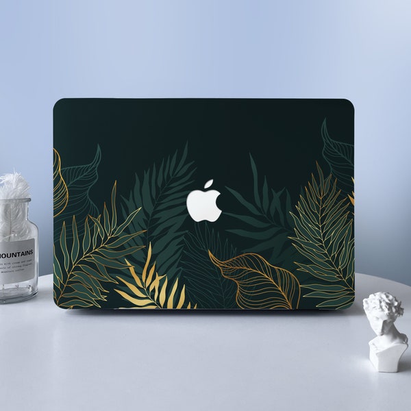 Green Golden Palm Leaves Line Protective Hard New Mac MacBook Case Laptop Case Cover For MacBook Air 11 13 Macbook Pro 13 15 16 2008-2021