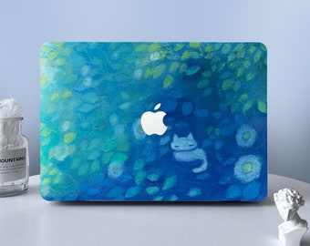 Gato Hojas verdes Pintura al óleo MacBook Funda rígida protectora Funda para portátil Funda para MacBook Air 11 13 Macbook Pro 13 15 16 2021 2022 2023