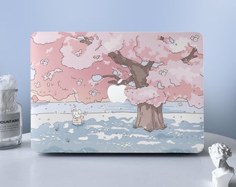 Funda protectora para MacBook Air Pro, conejito de dibujos animados, color rosa, para M2 Air 13 A2681 Air 13 A2337 Pro 13 14 16, 2023, 2022, 2021