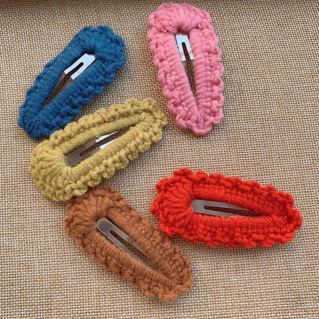 Crochet knit handmade Hair Clips teardrop snap clipssoft Etsy