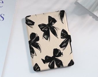 Black Bowknot Beige Kindle Case Custom For Paperwhite 1/2/3/4, Kindle 2019/2022, Kindle Paperwhite Cover, Kindle Case With Auto Wake/Sleep