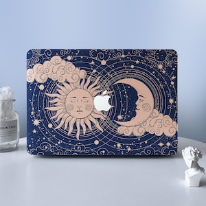 Celestial Galaxy Gold Sonne Mond MacBook Schützende Hartschale Laptop Shell Case Cover für MacBook Air 11 13 Macbook Pro 13 15 16 2008-2021