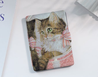 Adorable étui Kindle rose chat roux personnalisé pour Paperwhite 1/2/3/4, Kindle 2019/2022, couverture Kindle Paperwhite, étui Kindle avec réveil/veille automatique