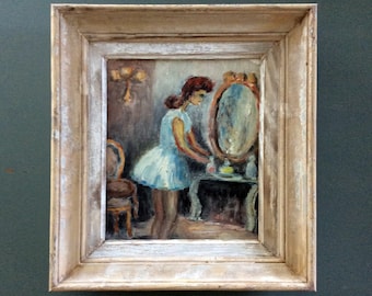 Schilderij gesigneerd "De danseres in haar kleedkamer"