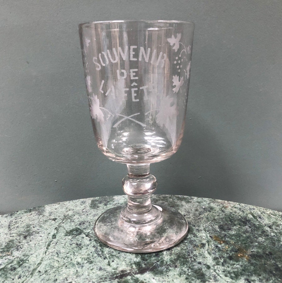 Verre Ancien Xixème Gravé Souvenir de La Fête