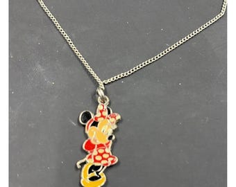 Vintage Minnie Mouse Pendant On Silvertone Chain