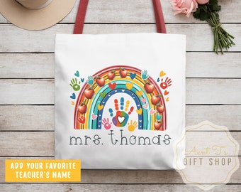 White Personalized Teacher Tote Bag, Teacher Appreciation Gift, Reusable End of Year Gift for School Principal or Daycare Provider