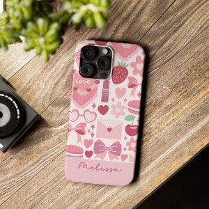 Personalized Pink Slim coquette phone case, Preppy & Cute Aesthetic iPhone 13, iPhone 14, iPhone 15