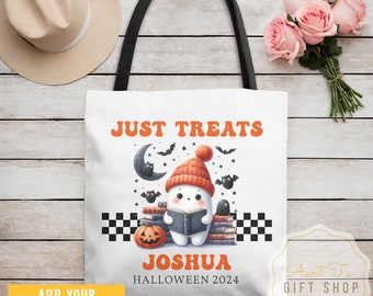 Personalized Halloween Tote Bag, Custom Spooky Ghost Trick-or Treat Bag, Kids Trick or Treat Bag, Halloween Party Candy Bag