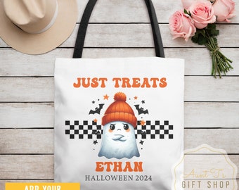Personalized Halloween Tote Bag, Custom Spooky Ghost Trick-or Treat Bag, Kids Trick or Treat Bag, Halloween Party Candy Bag