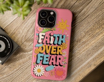 Coquette Faith Over Fear iPhone 16 Magsafe Case, Christian Retro Pink Style iPhone 16 15 14 13, Bible Verse Gift for Her