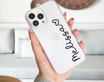 Personalized Clear Phone Case, Custom Name Cursive Script Phone Case for iPhone 13 14 15 or Samsung Galaxy 21 22
