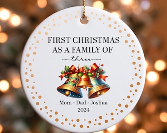 Personalized First Family Christmas Ornament, Baby's First Christmas Keepsake, Custom Ceramic Ornament, Personalized Baby Shower Gift